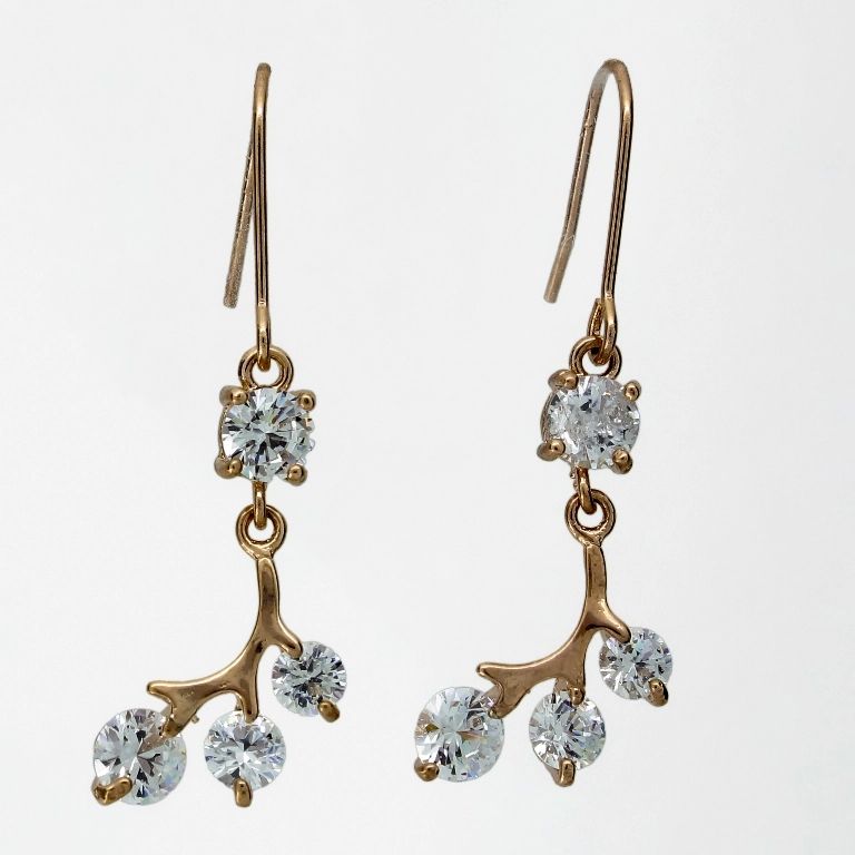 JEWELRY - EARRINGS - HOOK - ZIRCON - FLOWER Е1080 - 1.3x3.9cm ROSE GOLD AND WHITE - 1 pair 
