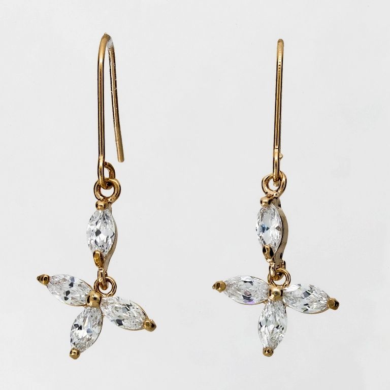 JEWELRY - EARRINGS - HOOK - ZIRCON - FLOWER Е1079 - 1.4x3.3cm ROSE GOLD AND WHITE - PACKAGE 6 pairs 