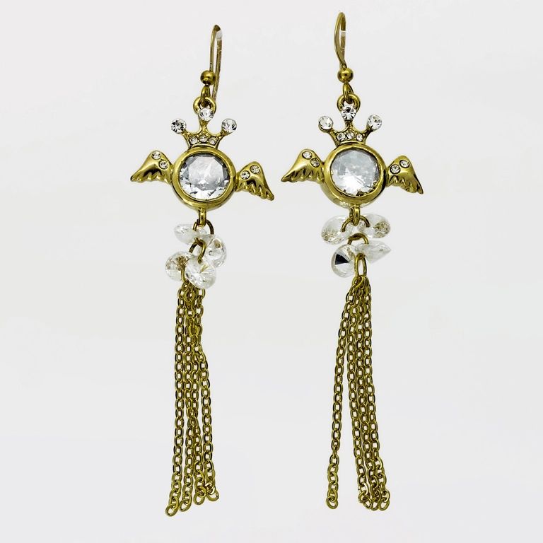 JEWELRY - EARRINGS - HOOK - ZIRCON - ANGEL Е1076 - 2.1x7.5cm GOLD AND WHITE - PACKAGE 6 pairs 