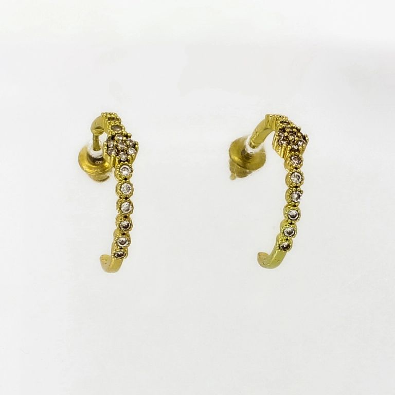 JEWELRY - EARRINGS - SCREW - ZIRCON - HALF HOOP Е1075 - 0.4x1.8cm GOLD AND WHITE - PACKAGE 6 pairs 