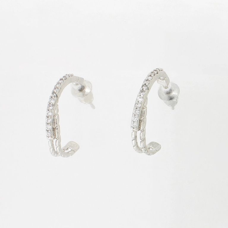 JEWELRY - EARRINGS - SCREW - ZIRCON - HALF HOOP Е1074 - 0.2x1.7cm NICKEL AND WHITE - 1 pair 