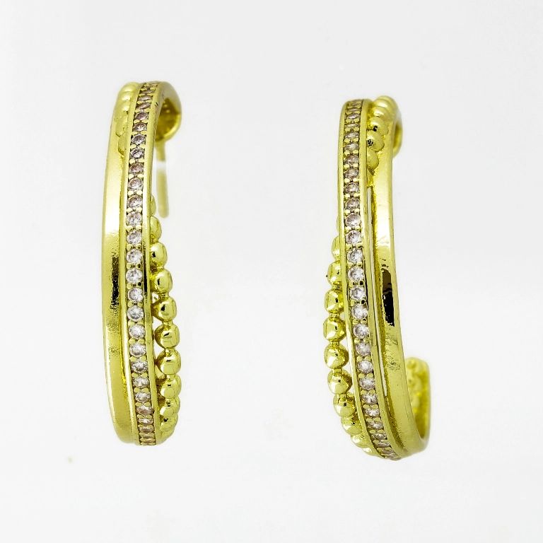 JEWELRY - EARRINGS - SCREW - ZIRCON - HALF HOOP Е1058 - 0.6x3.0cm GOLD AND WHITE - 1 pair 
