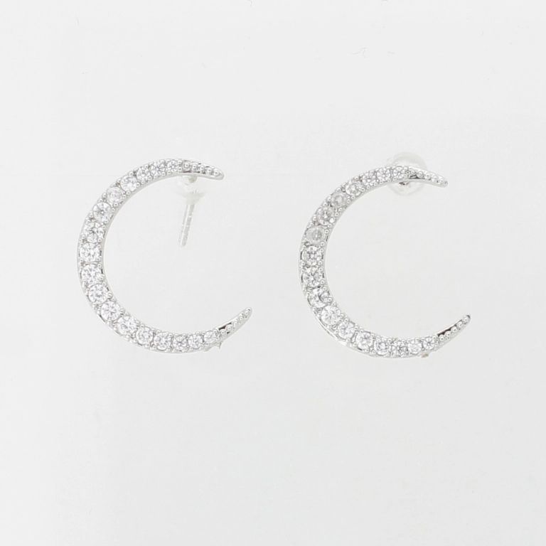 JEWELRY - EARRINGS - SCREW - ZIRCON - MOON Е1067 - 1.6x1.7cm NICKEL AND WHITE - 1 pair 