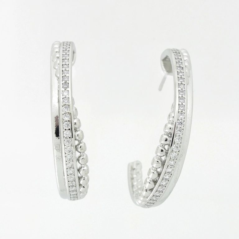 JEWELRY - EARRINGS - SCREW - ZIRCON - HALF HOOP Е1058 - 0.6x3.0cm NICKEL AND WHITE - 1 pair 