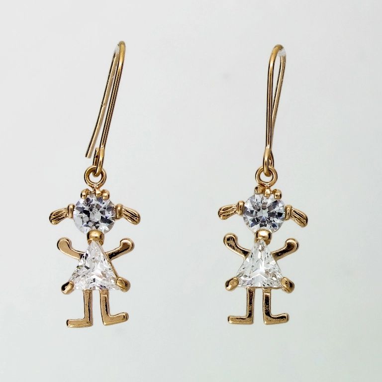 JEWELRY - EARRINGS - HOOK - ZIRCON - GIRL Е1049 - 1.0x3.3cm ROSE GOLD AND WHITE - PACKAGE 6 pairs 