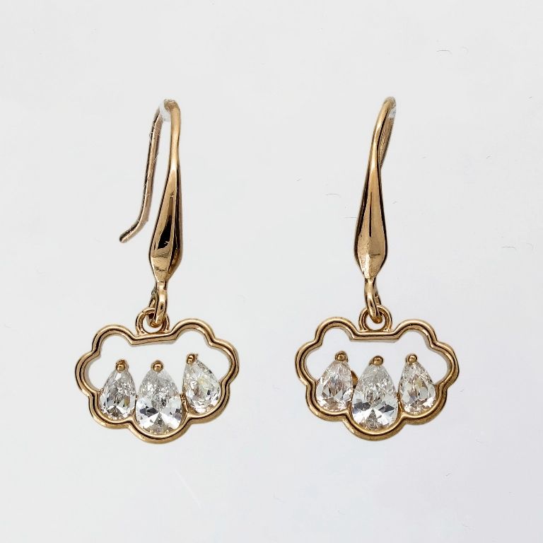 JEWELRY - EARRINGS - HOOK - ZIRCON - CLOUD Е1048 - 1.4x2.8cm ROSE GOLD AND WHITE - 1 pair 