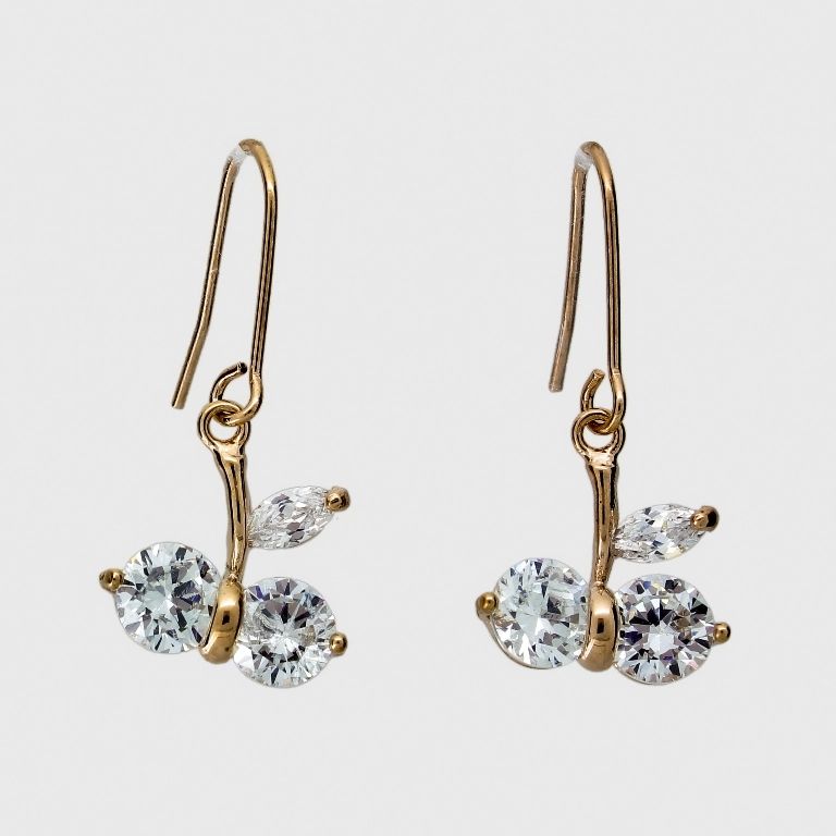 JEWELRY - EARRINGS - HOOK - ZIRCON - CHERRIES Е1047 - 1.4x2.9cm ROSE GOLD AND WHITE - PACKAGE 6 pairs 