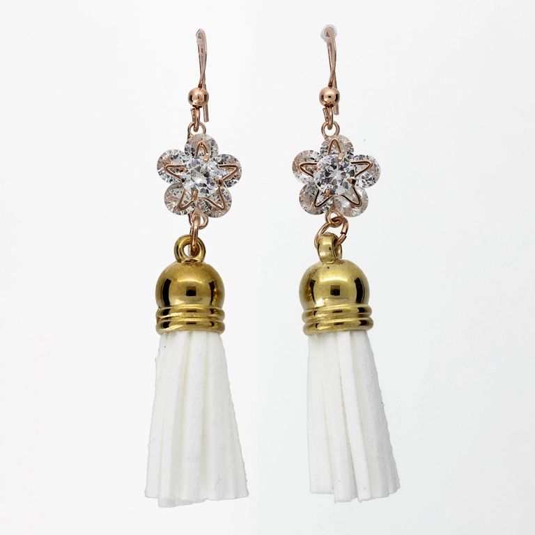 JEWELRY - EARRINGS - HOOK - ZIRCON - STAR TASSEL Е1044 - 1.2x7.0cm ROSE GOLD-GOLD-WHITE - 1 pair 