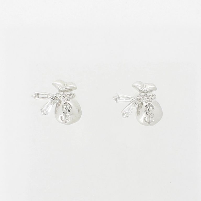 JEWELRY - EARRINGS - SCREW - ZIRCON - MONEY BAG Е1038 - 1.0x1.1cm NICKEL AND WHITE - PACKAGE 6 pairs 