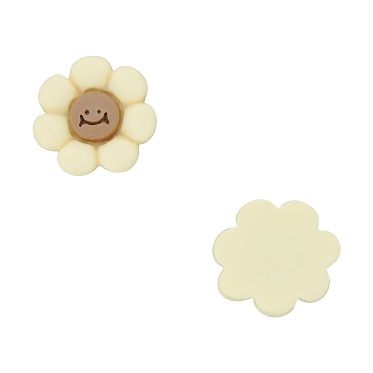 PLASTIC BEADS - RESIN 3D - FOR GLUING - FLOWER 41 SMILEY FACE - 21x20x5mm ECRU AND BROWN (LIGHT) - PACKAGE 30pcs.