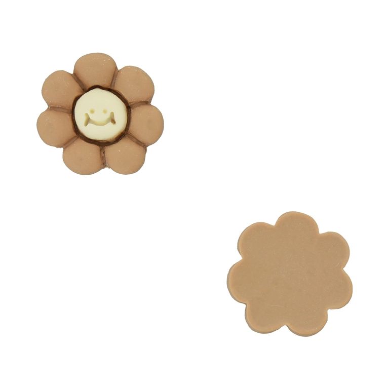 PLASTIC BEADS - RESIN 3D - FOR GLUING - FLOWER 41 SMILEY FACE - 21x20x5mm BROWN (LIGHT) AND ECRU - PACKAGE 30pcs.