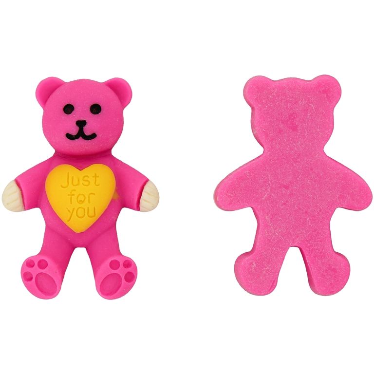 PLASTIC BEADS - RESIN 3D - FOR GLUING - BEAR 84 HEART - 27x37x9mm CYCLAMEN-YELLOW-BLACK - PACKAGE 30pcs.