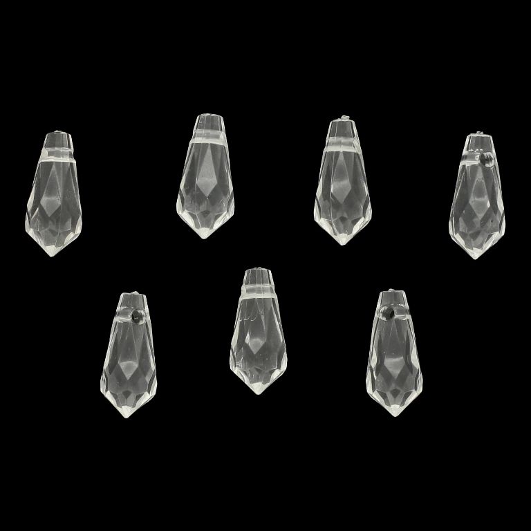 TRANSPARENT PLASTIC BEADS - PENDANT DROP FACETED 02 - 7x17mm WHITE - 50g  Hole-1.8mm (102pcs.)