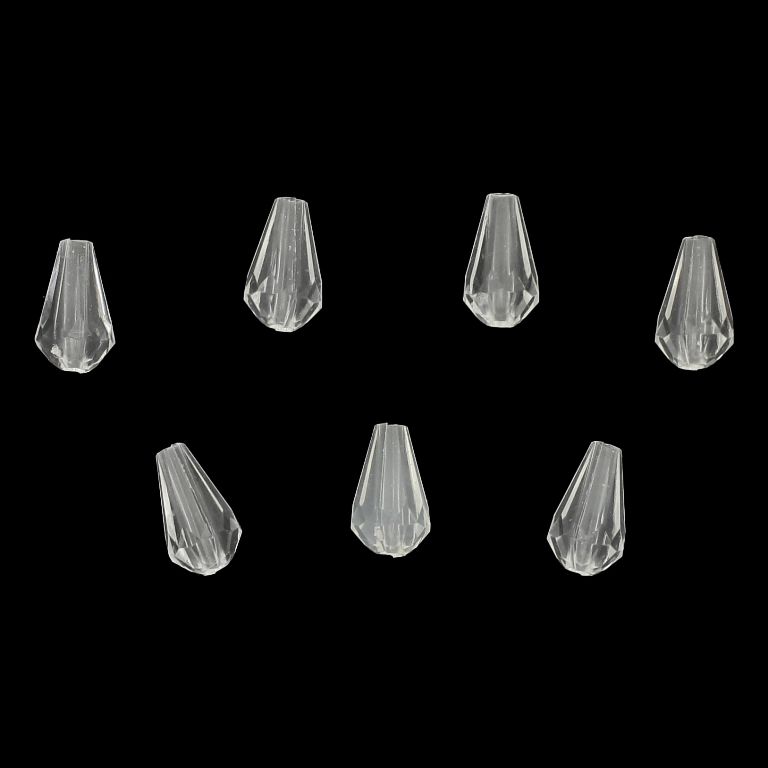 TRANSPARENT PLASTIC BEADS - DROP FACETED - 12x7mm WHITE - 50g  Hole-1.8mm (205pcs.)