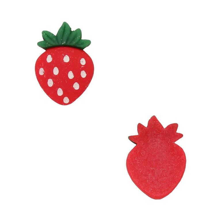PLASTIC BEADS - RESIN 3D - FOR GLUING - STRAWBERRY 19 - 17x24x6mm RED-WHITE-GREEN (DARK) - PACKAGE 30pcs.