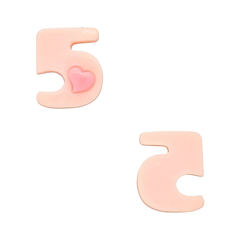 PLASTIC BEADS - RESIN 3D - FOR GLUING - NUMBER 5 WITH HEART - 20x25x6mm PINK (LIGHT) AND PINK - PACKAGE 30pcs.