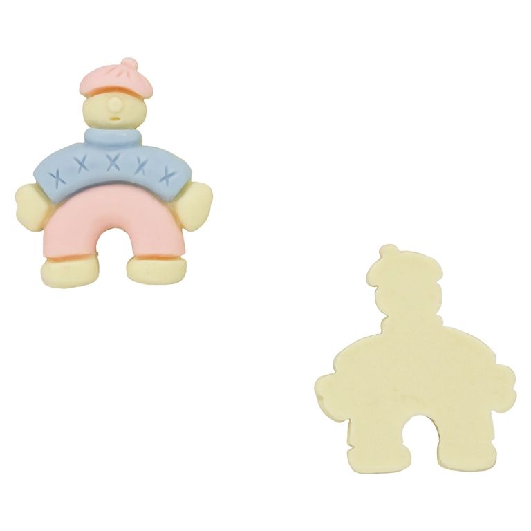 PLASTIC BEADS - RESIN 3D - FOR GLUING - MAN 01 - 29x34x7mm ECRU-BLUE (LIGHT)-PINK (LIGHT) - PACKAGE 20pcs.