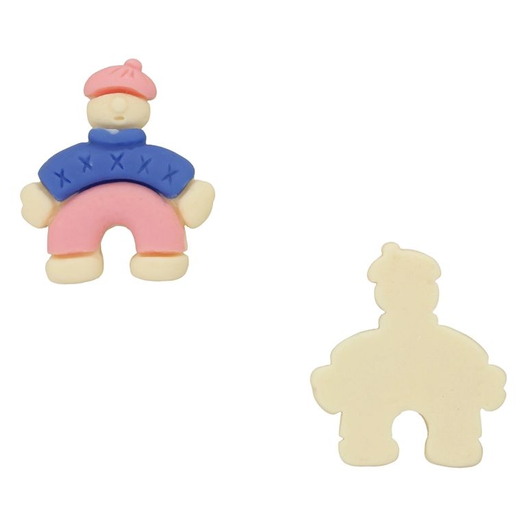PLASTIC BEADS - RESIN 3D - FOR GLUING - MAN 01 - 29x34x7mm ECRU-BLUE-PINK - PACKAGE 20pcs.