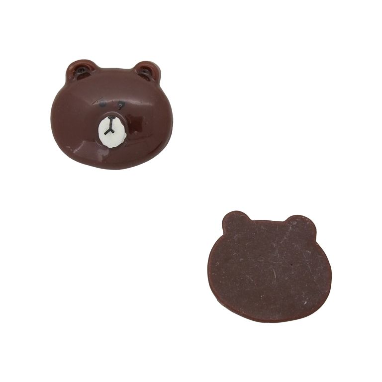 PLASTIC BEADS - RESIN 3D - FOR GLUING - BEAR 91 - 26x22x7mm BROWN (DARK) AND WHITE - PACKAGE 40pcs.