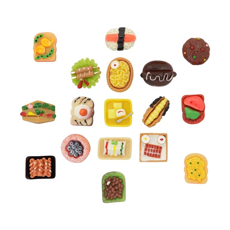 PLASTIC BEADS - RESIN 3D - FOR GLUING - FOODS MIX MODELS 01 - MIX COLORS - PACKAGE 30pcs.
