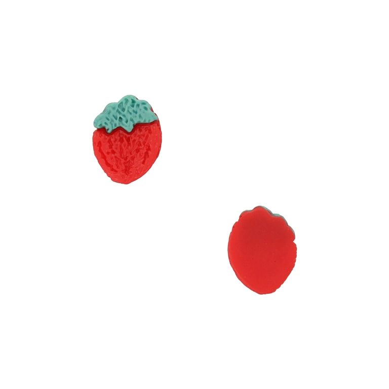 PLASTIC BEADS - RESIN 3D - FOR GLUING - STRAWBERRY 24 - 15x19x5mm RED AND GREEN - PACKAGE 40pcs.
