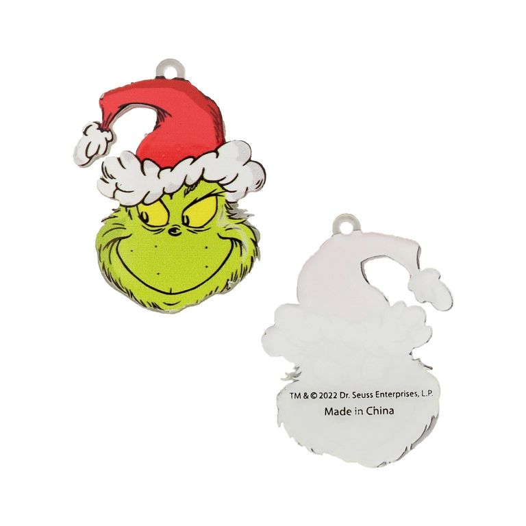 PLASTIC BEADS - RESIN 2D - PENDANT - GRINCH 01 - 42x32x2mm GREEN (LIGHT)-WHITE-RED-YELLOW - PACKAGE 30pcs. Hole-2.0mm