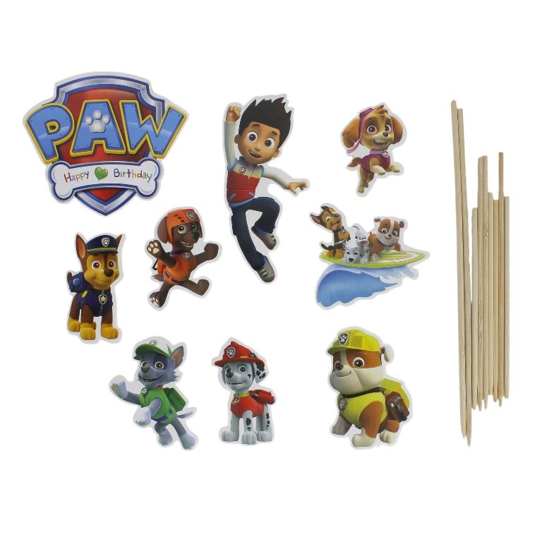 MATERIALS FOR CRAFT AND DECORATION - TOPPER FROM CARTON - HAPPY BIRTHDAY 13 PAW PATROL AND MIX - BLUE (DARK) AND WHITE - 11pcs.