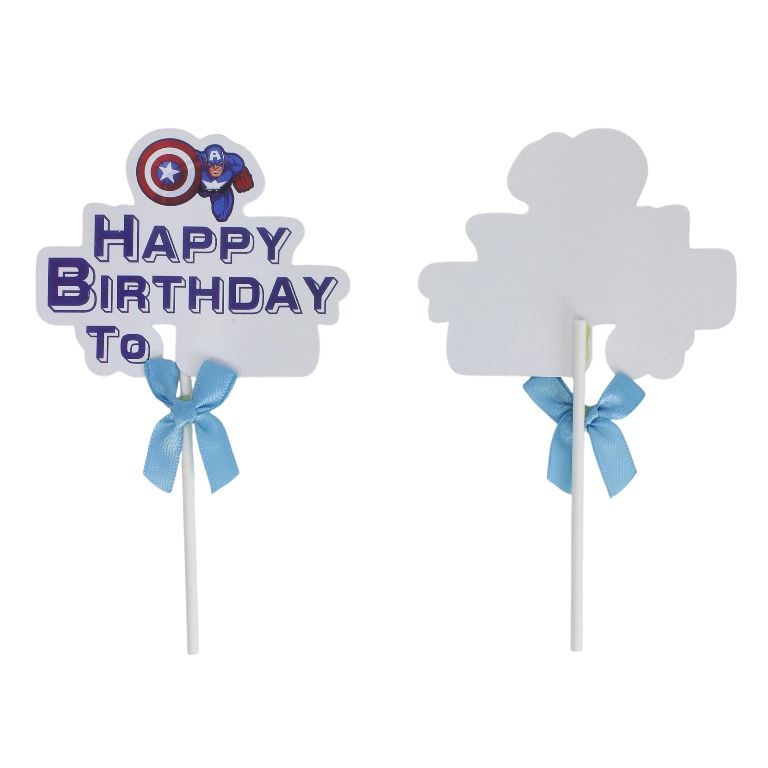 MATERIALS FOR CRAFT AND DECORATION - TOPPER FROM CARTON - HAPPY BIRTHDAY 17 CAPTAIN AMERICA - 10x16.5cm - BLUE (DARK) AND WHITE - 2pcs.