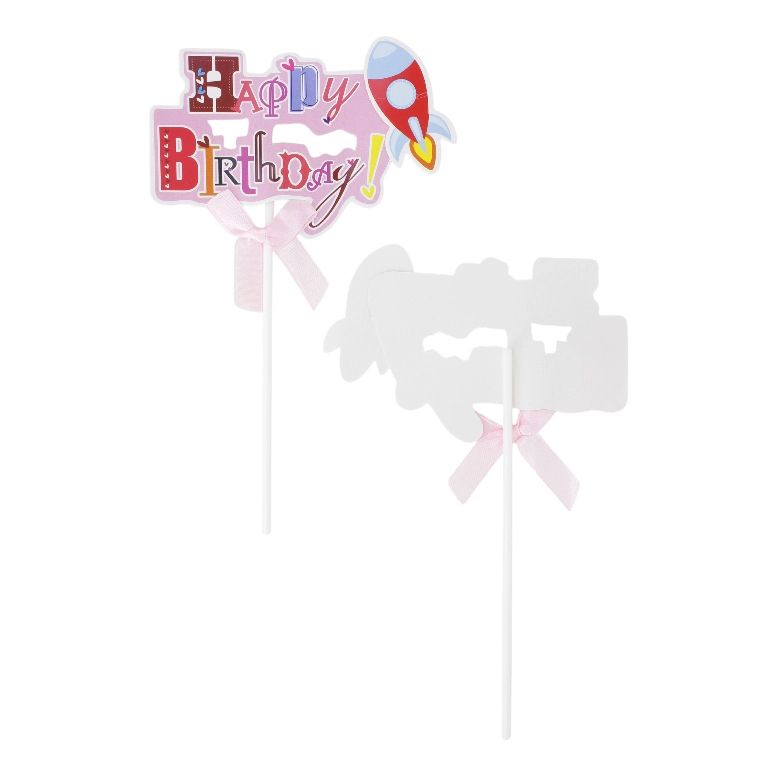 MATERIALS FOR CRAFT AND DECORATION - TOPPER FROM CARTON - HAPPY BIRTHDAY 22 ROCKET - 12x18.5cm - PINK AND MIX - 2pcs.