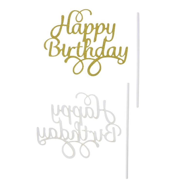 MATERIALS FOR CRAFT AND DECORATION - TOPPER FROM CARTON - HAPPY BIRTHDAY 25 GLITTER - 13x13cm - GOLD - PACKAGE 6pcs.