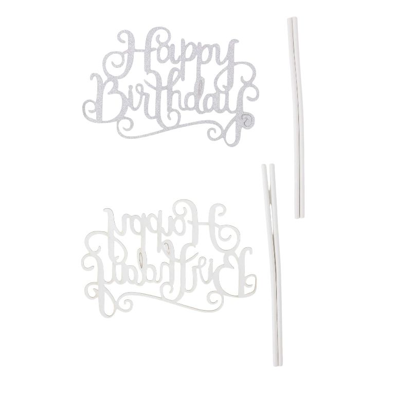 MATERIALS FOR CRAFT AND DECORATION - TOPPER FROM CARTON - HAPPY BIRTHDAY 25 GLITTER - 13x13cm - SILVER - 1pcs.