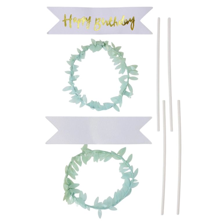 MATERIALS FOR CRAFT AND DECORATION - TOPPER FROM CARTON - HAPPY BIRTHDAY 26 - 14x9cm - WHITE-MINT-GREEN (LIGHT)-GOLD - PACKAGE (6x4pcs.)