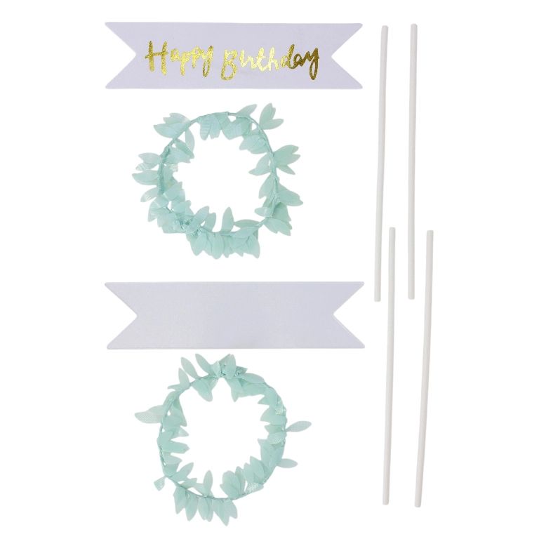 MATERIALS FOR CRAFT AND DECORATION - TOPPER FROM CARTON - HAPPY BIRTHDAY 26 - 14x9cm - WHITE-MINT-GOLD - 4pcs.