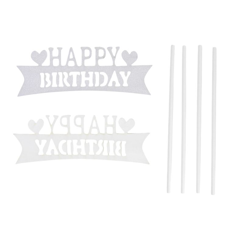 MATERIALS FOR CRAFT AND DECORATION - TOPPER FROM CARTON - HAPPY BIRTHDAY 31 GLITTER - 14x4.5cm - SILVER - 1pcs.