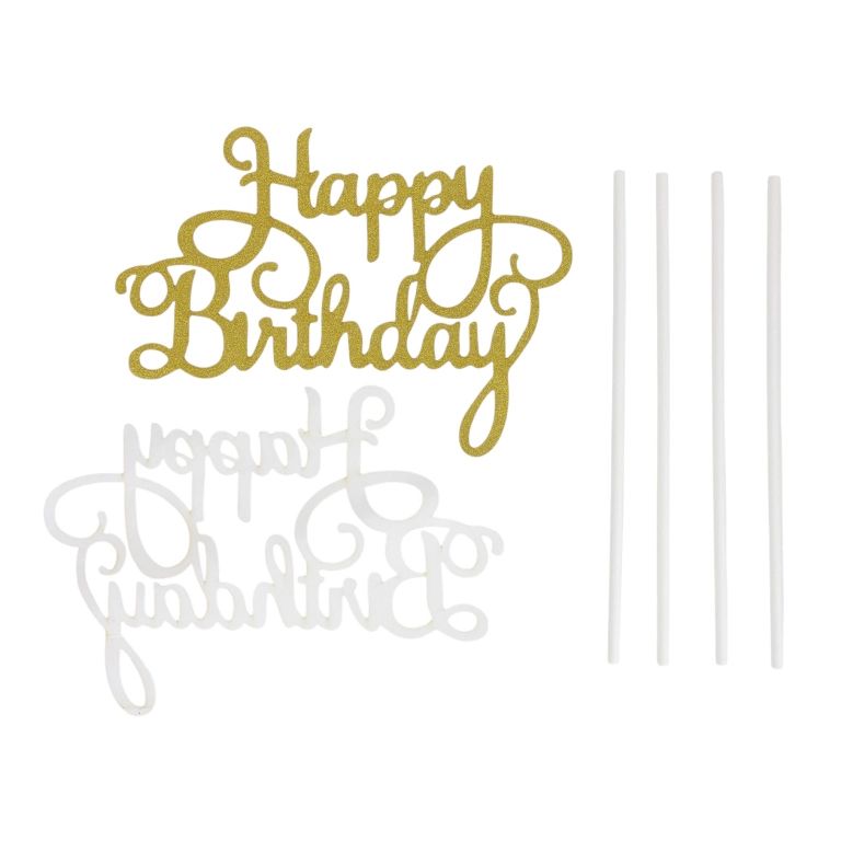 MATERIALS FOR CRAFT AND DECORATION - TOPPER FROM CARTON - HAPPY BIRTHDAY 33 GLITTER - 14x7.5cm - GOLD - PACKAGE 6pcs.