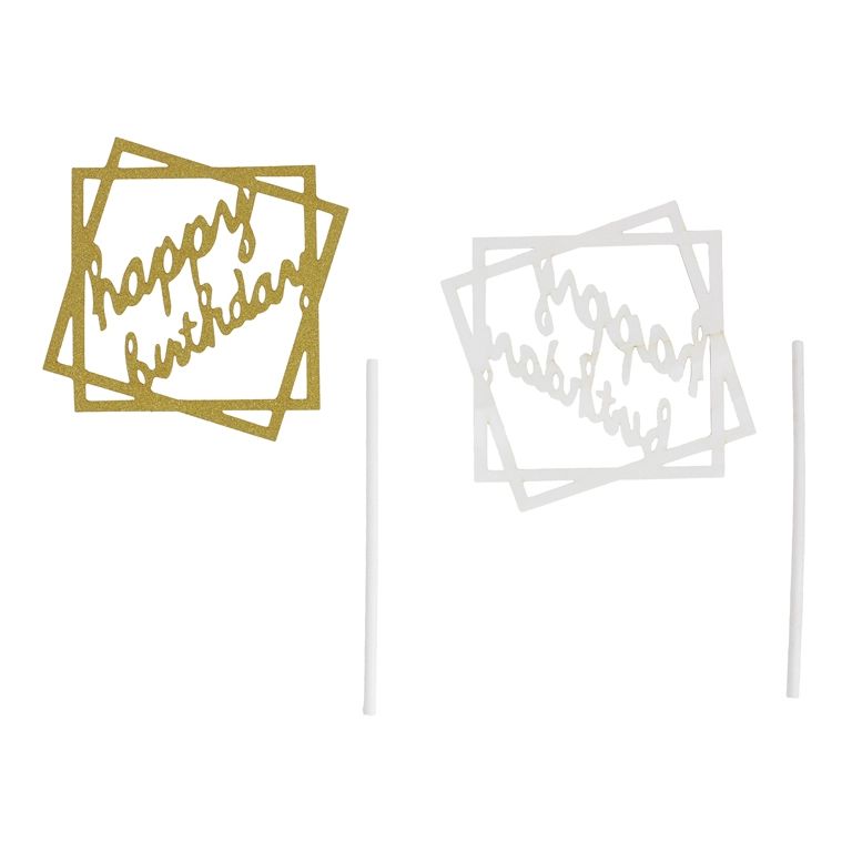 MATERIALS FOR CRAFT AND DECORATION - TOPPER FROM CARTON - HAPPY BIRTHDAY 36 GLITTER - 9x9cm - GOLD - PACKAGE 6pcs.
