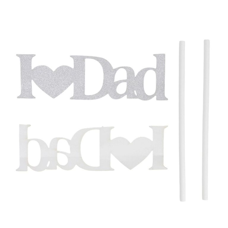 MATERIALS FOR CRAFT AND DECORATION - TOPPER FROM CARTON - I LOVE DAD 01 GLITTER - 9x2.5cm - SILVER - 1pcs.