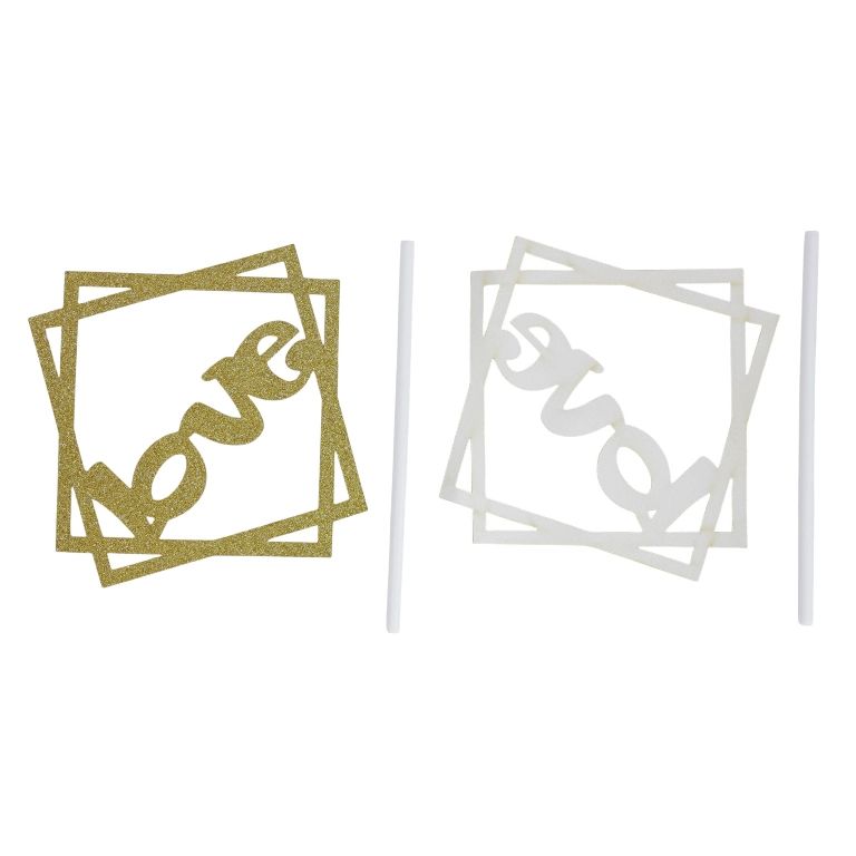 MATERIALS FOR CRAFT AND DECORATION - TOPPER FROM CARTON - LOVE 01 GLITTER - 8x8cm - GOLD - 1pcs.