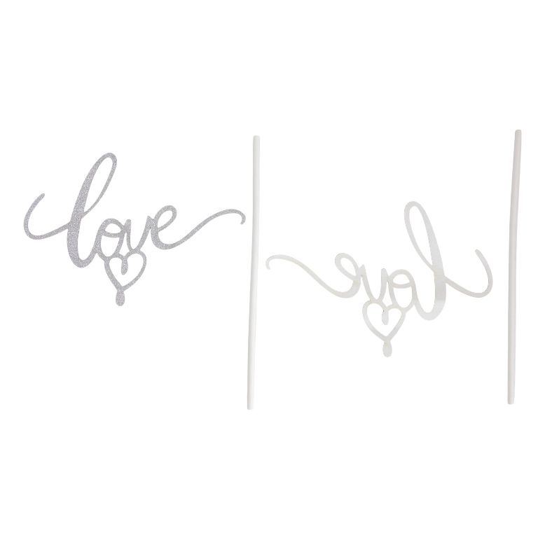 MATERIALS FOR CRAFT AND DECORATION - TOPPER FROM CARTON - LOVE 03 GLITTER - 12.5x8.5cm - SILVER - PACKAGE 6pcs.
