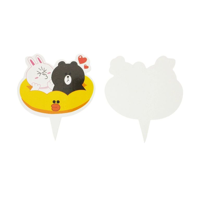 MATERIALS FOR CRAFT AND DECORATION - TOPPER FROM CARTON - RABBIT AND BEAR 01 - 8x8.5cm WHITE-ORANGE - PACKAGE 50pcs.