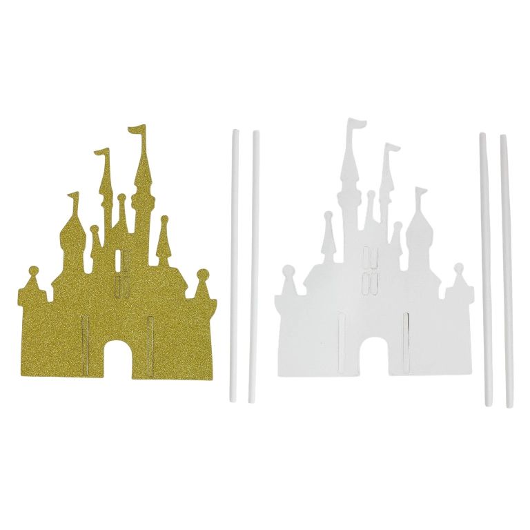 MATERIALS FOR CRAFT AND DECORATION - TOPPER FROM CARTON - CASTLE 01 GLITTER - 11x14cm - GOLD - PACKAGE 6pcs.