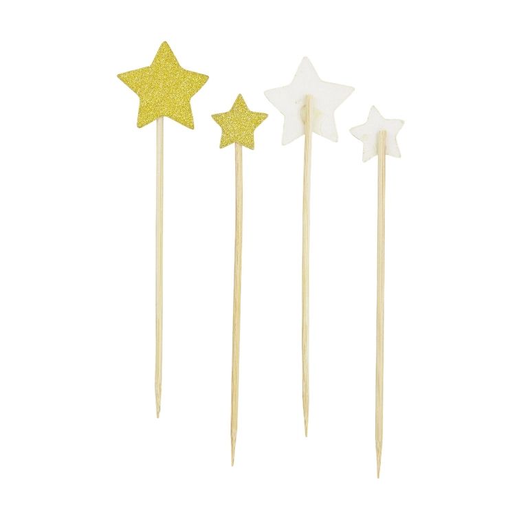 MATERIALS FOR CRAFT AND DECORATION - TOPPER FROM CARTON - STAR 02 GLITTER - MIX SIZES - GOLD - 6pcs.