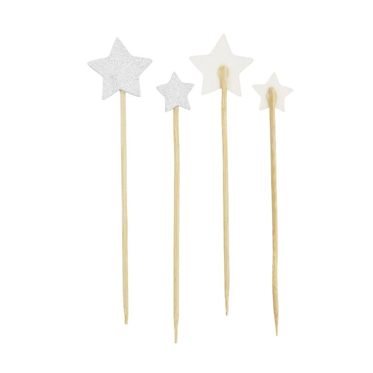 MATERIALS FOR CRAFT AND DECORATION - TOPPER FROM CARTON - STAR 02 GLITTER - MIX SIZES - SILVER - 6pcs.