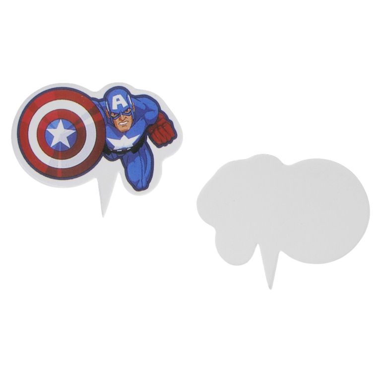 MATERIALS FOR CRAFT AND DECORATION - TOPPER FROM CARTON - CAPTAIN AMERICA 01 - 6.5x5.3cm - RED-BLUE (DARK)-WHITE - PACKAGE 50pcs.