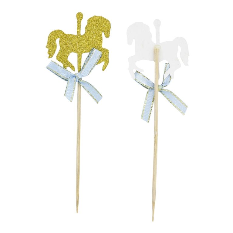 MATERIALS FOR CRAFT AND DECORATION - TOPPER FROM CARTON - HORSE 01 GLITTER - 4.3x14cm - GOLD AND BLUE - 5pcs.