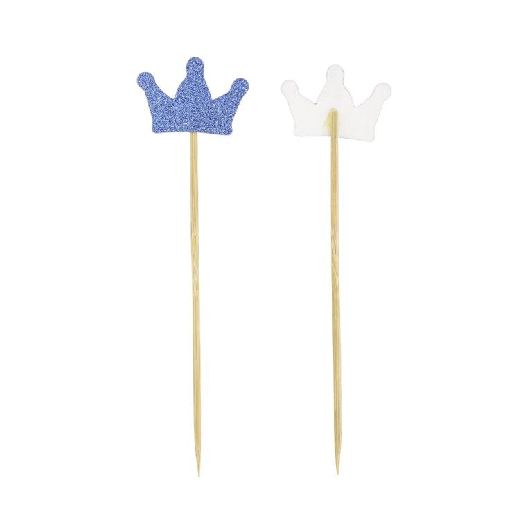 MATERIALS FOR CRAFT AND DECORATION - TOPPER FROM CARTON - CROWN 01 GLITTER - 3.8x14.5cm BLUE - PACKAGE (3x10pcs.)