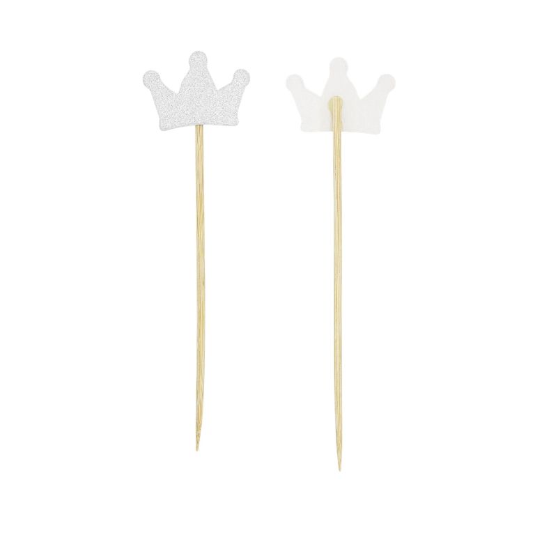 MATERIALS FOR CRAFT AND DECORATION - TOPPER FROM CARTON - CROWN 01 GLITTER - 3.8x14.5cm SILVER - 10pcs.