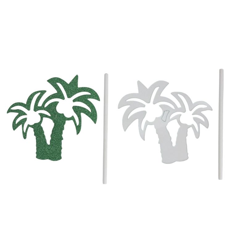 MATERIALS FOR CRAFT AND DECORATION - TOPPER FROM CARTON - PALM TREES 01 GLITTER - 10.5x8.5cm - GREEN - 1pcs.