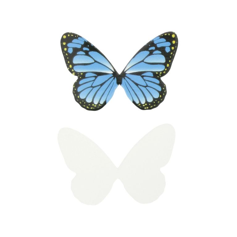 MATERIALS FOR CRAFT AND DECORATION - TOPPER FROM CARTON - BUTTERFLY 02 - 6.8x4.5cm BLUE-YELLOW-BLACK - PACKAGE 50pcs.