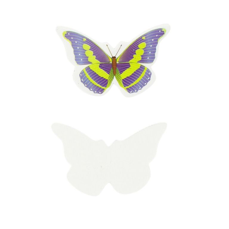 MATERIALS FOR CRAFT AND DECORATION - TOPPER FROM CARTON - BUTTERFLY 03 - 3.8x2.2cm BLUE-GREEN-PURPLE - PACKAGE 50pcs.